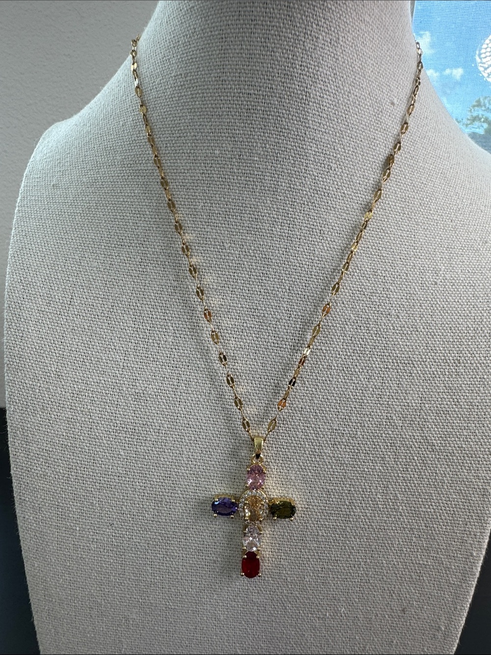 Gold Multi-Gem Cross Pendant Necklace - Women's Jewelry